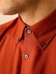 Terracotta Brown Slim Fit Easy Iron Button Down Oxford Shirt - Image 4 of 8
