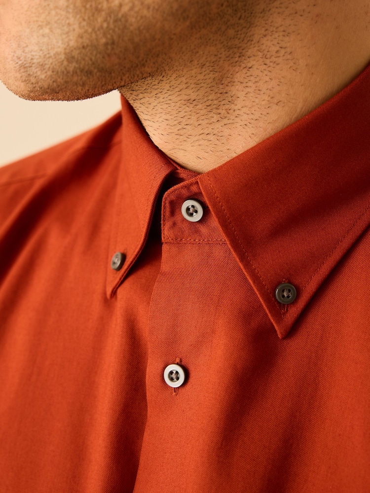 Terracotta Brown Slim Fit Easy Iron Button Down Oxford Shirt - Image 4 of 8