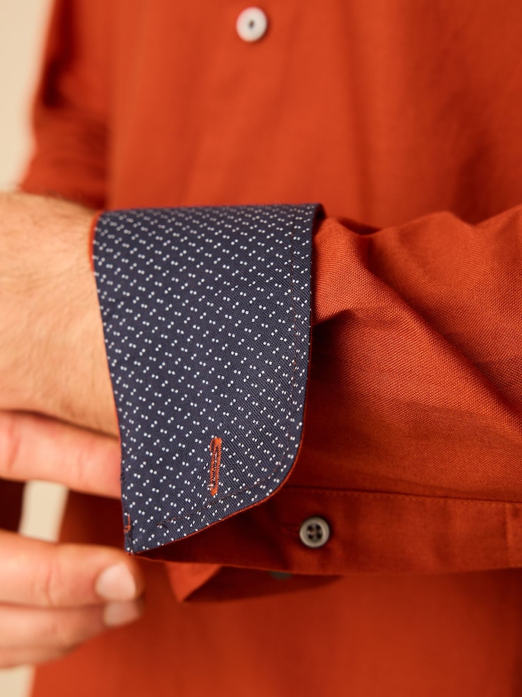 Terracotta Brown Slim Fit Easy Iron Button Down Oxford Shirt - Image 5 of 8