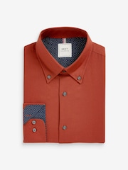 Terracotta Brown Slim Fit Easy Iron Button Down Oxford Shirt - Image 6 of 8