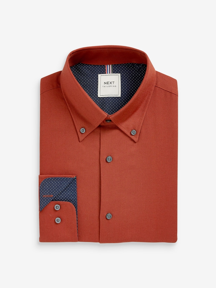 Terracotta Brown Slim Fit Easy Iron Button Down Oxford Shirt - Image 6 of 8