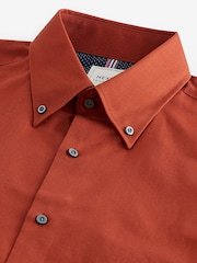 Terracotta Brown Slim Fit Easy Iron Button Down Oxford Shirt - Image 8 of 8