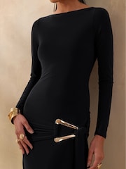 Club L London Black Astrielle Wide-Neck Dress With Gold-Detail And Sash - Image 6 of 6