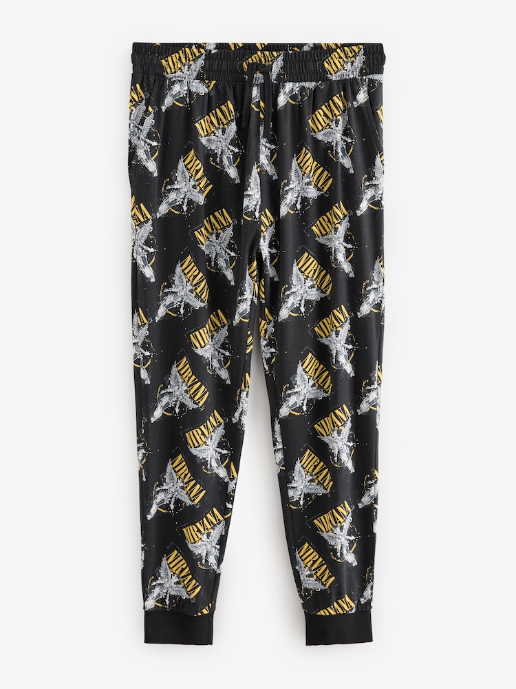 Black/Gold 100% Cotton Nirvana Band Graphic Pyjama Bottoms - Image 8 of 8