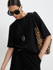 River Island Black Short Sleece Premium Boxy T-Shirt - Image 1 of 4