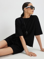 River Island Black Short Sleece Premium Boxy T-Shirt - Image 3 of 4