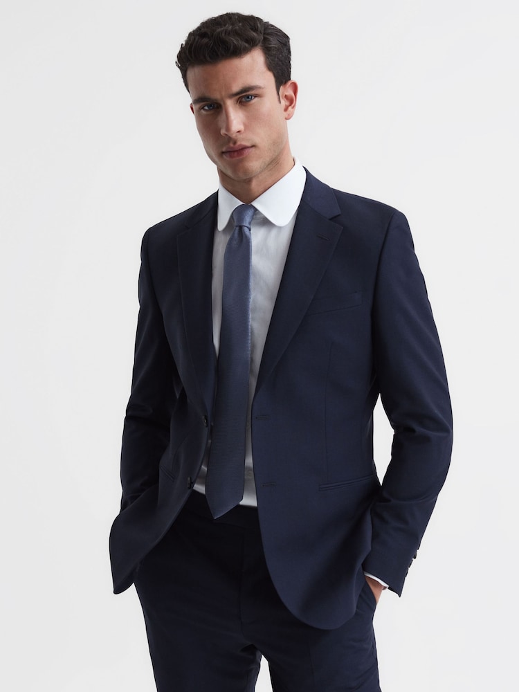 Reiss Airforce Blue Ceremony Textured Silk Blend Tie - Image 2 of 5