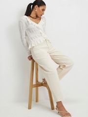 River Island Cream Petite Barrel Leg Jeans - Image 1 of 4