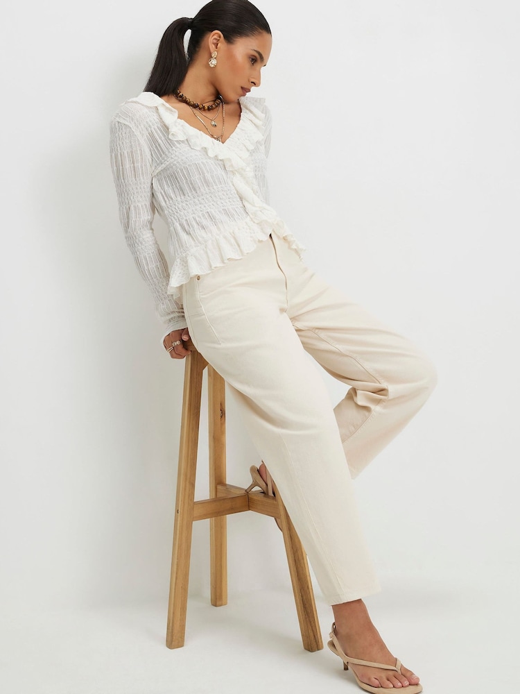 River Island Cream Petite Barrel Leg Jeans - Image 1 of 4 River Island Cream Petite Barrel Leg Jeans - Image 1 of 4