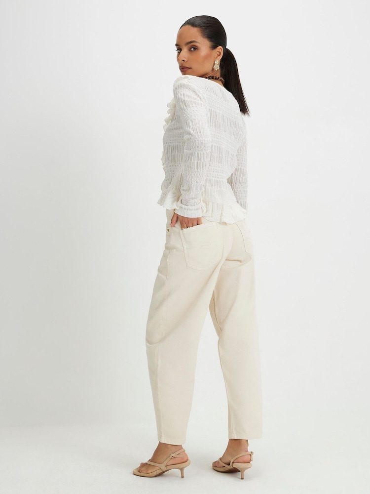 River Island Cream Petite Barrel Leg Jeans - Image 4 of 4 River Island Cream Petite Barrel Leg Jeans - Image 4 of 4