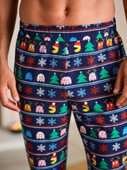 Navy Blue Pac-Man Christmas Cosy Pyjama Bottoms - Image 5 of 9