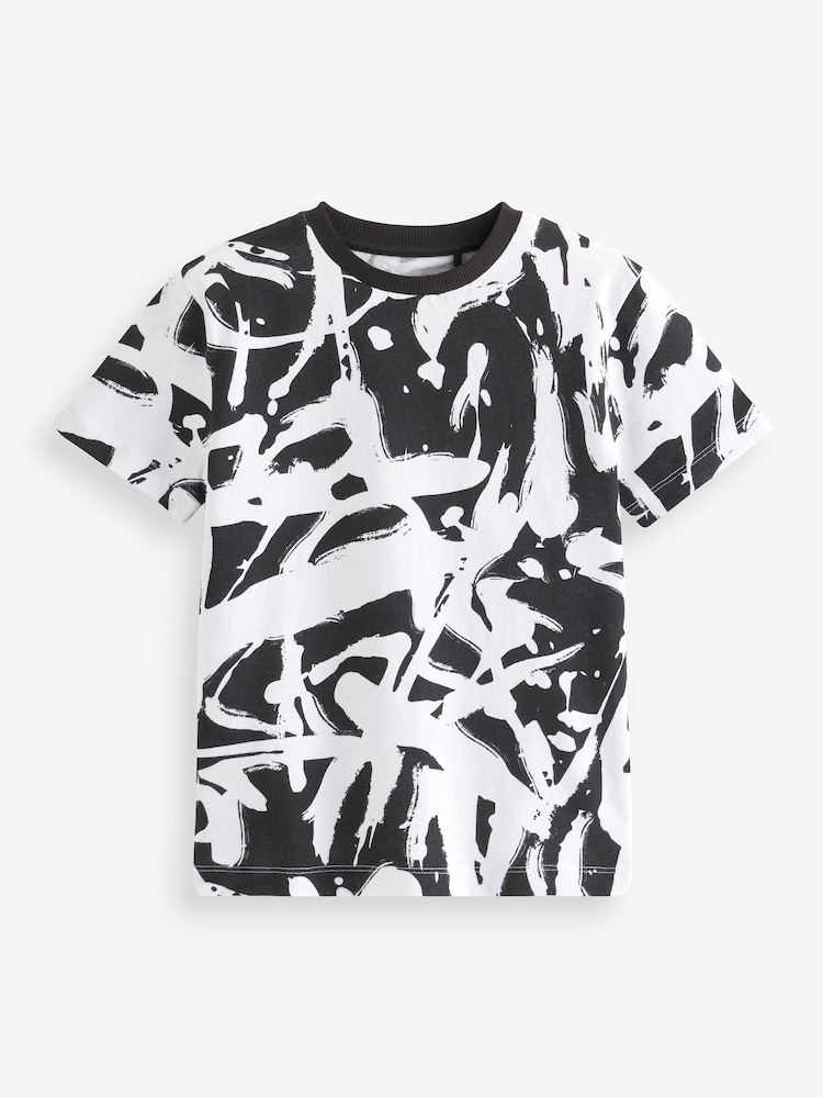 Black/White Scribble All-Over Print Short Sleeve T-Shirt (3-16yrs) - Image 1 of 3