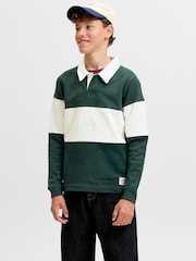 JACK & JONES JUNIOR Green Colour Block Rugy Polo Shirt - Image 1 of 7