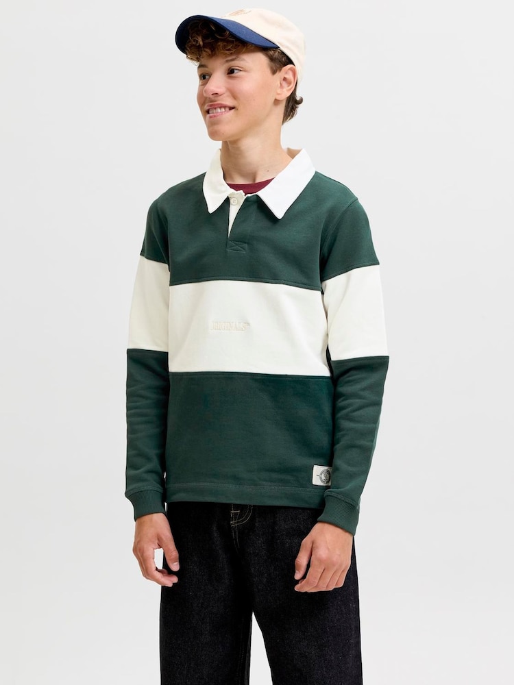 JACK & JONES JUNIOR Green Colour Block Rugy Polo Shirt - Image 1 of 7 JACK & JONES JUNIOR Green Colour Block Rugy Polo Shirt - Image 1 of 7