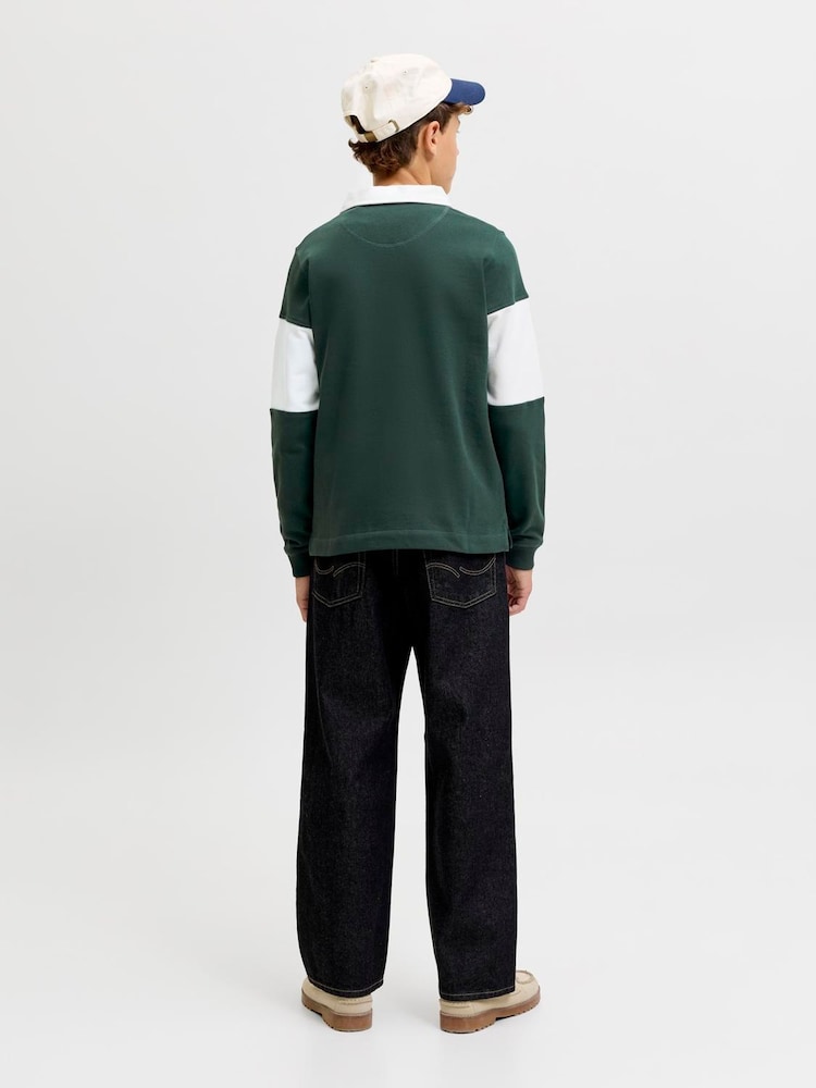 JACK & JONES JUNIOR Green Colour Block Rugy Polo Shirt - Image 2 of 7 JACK & JONES JUNIOR Green Colour Block Rugy Polo Shirt - Image 2 of 7