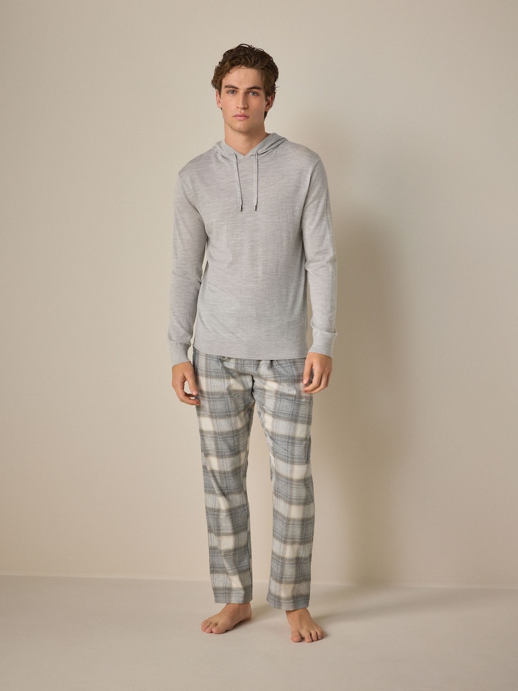 Stone/Grey Check Signature Premium Pyjama Bottoms with Wool - Image 2 of 10