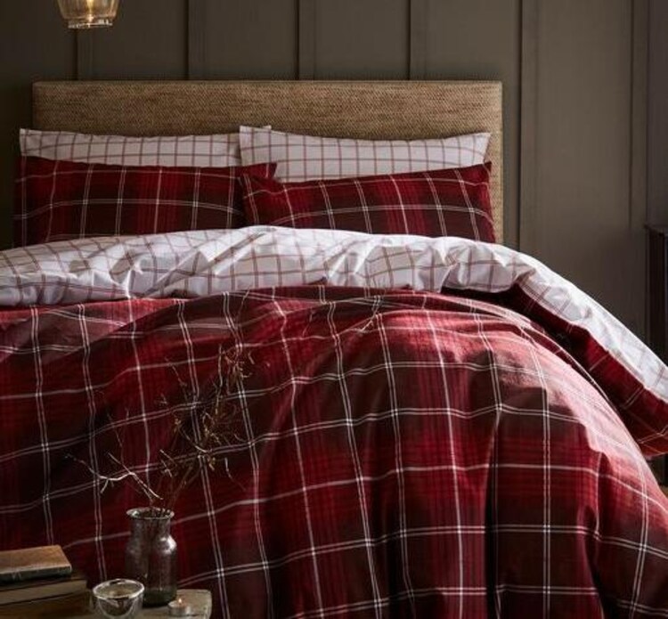Catherine Lansfield Red Brushed Cotton Tartan Check Duvet Cover and Pillowcase Set - Image 1 of 1
