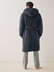Slate Grey Fleece Borg Hooded Dressing Gown - Image 2 of 5
