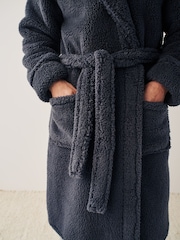 Slate Grey Fleece Borg Hooded Dressing Gown - Image 3 of 5