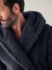 Slate Grey Fleece Borg Hooded Dressing Gown - Image 4 of 5