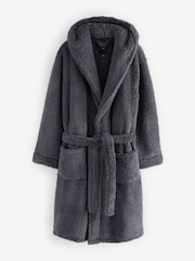 Slate Grey Fleece Borg Hooded Dressing Gown - Image 5 of 5
