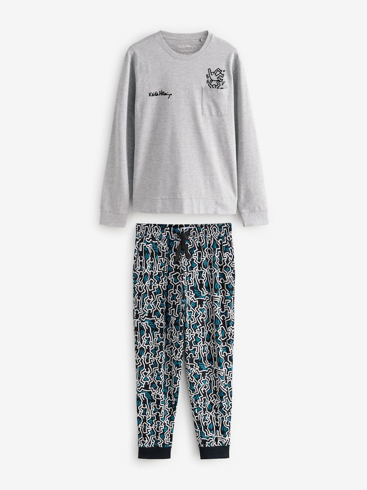 Gri/albastru - Keith Haring 100% pijamale din bumbac - Image 5 of 9