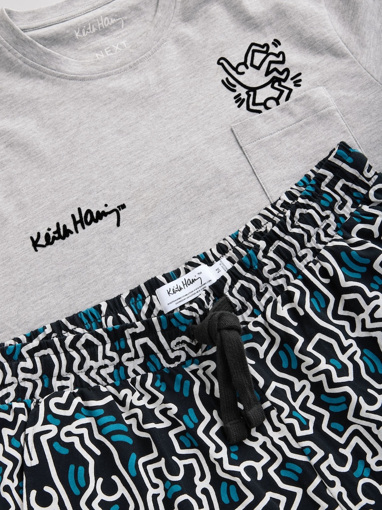 Gri/albastru - Keith Haring 100% pijamale din bumbac - Image 8 of 9