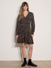 Apricot Black Irregular Spot Crepe Mini Dress - Image 2 of 5