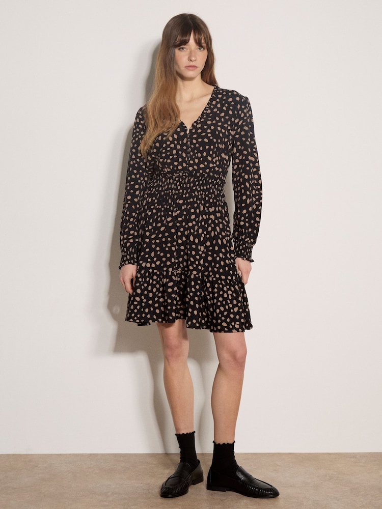 Apricot Black Irregular Spot Crepe Mini Dress - Image 2 of 5 Apricot Black Irregular Spot Crepe Mini Dress - Image 2 of 5