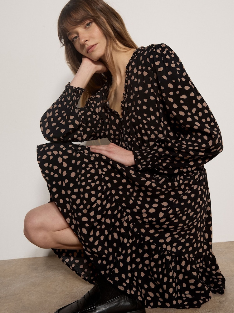 Apricot Black Irregular Spot Crepe Mini Dress - Image 5 of 5 Apricot Black Irregular Spot Crepe Mini Dress - Image 5 of 5