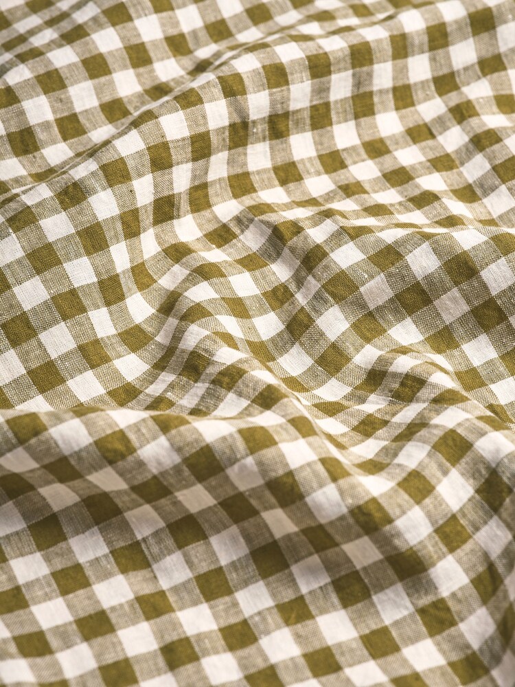 Piglet in Bed Botanical Green Gingham 100% Linen Duvet Cover - Image 2 of 3
