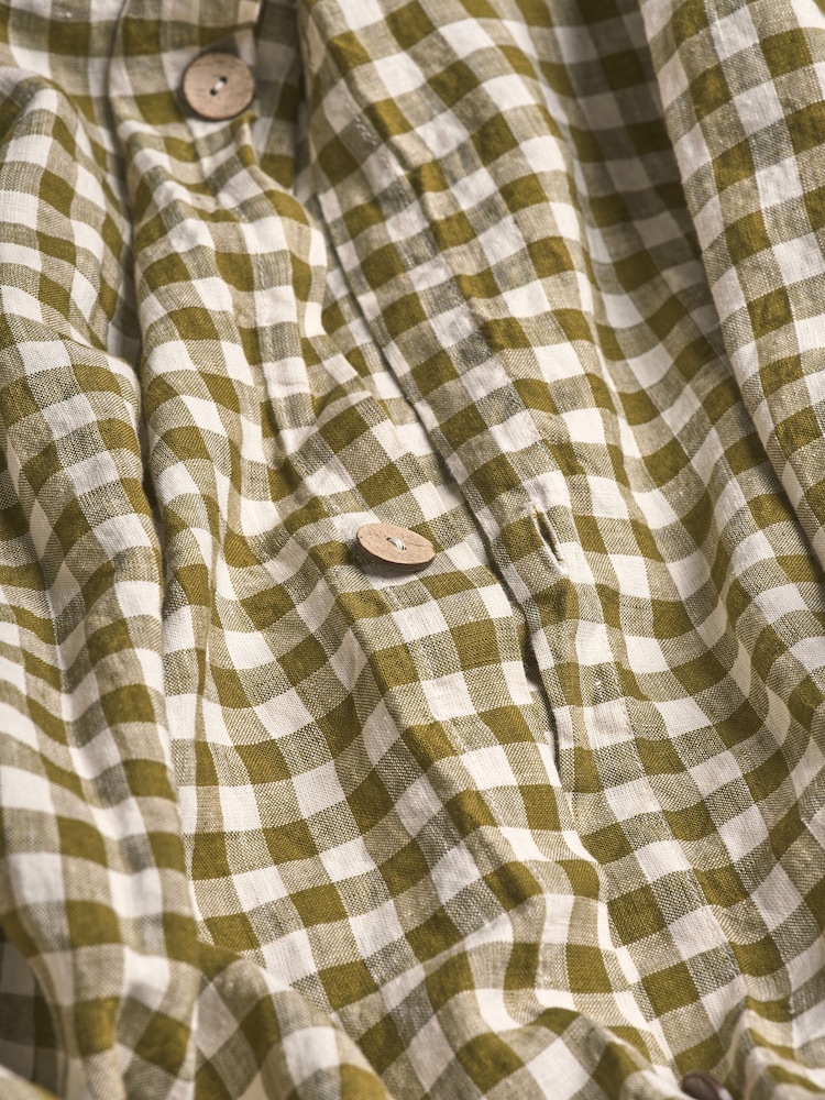 Piglet in Bed Botanical Green Gingham 100% Linen Duvet Cover - Image 3 of 3