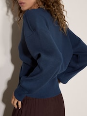 Apricot Blue Ribbed Knit Hammered Button Cardigan - Image 3 of 4