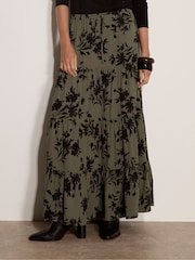 Apricot Green Floral Silhouette Crepe Midi Skirt - Image 2 of 5