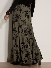 Apricot Green Floral Silhouette Crepe Midi Skirt - Image 3 of 5