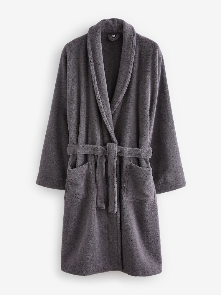 Charcoal Grey Cotton Towelling Dressing Gown - Image 1 of 2