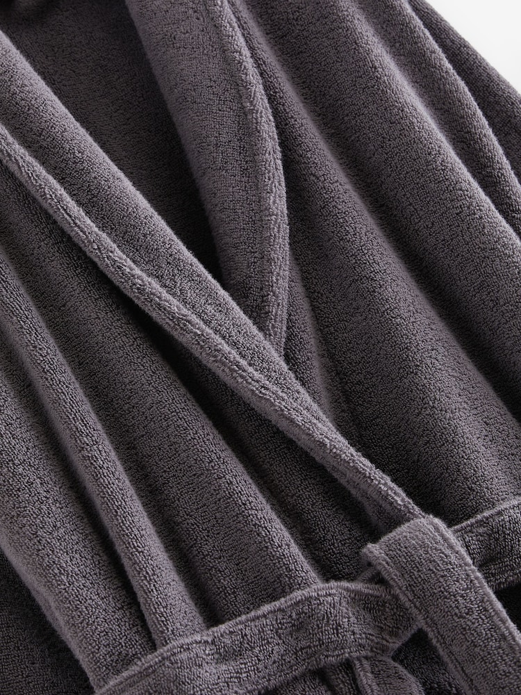 Charcoal Grey Cotton Towelling Dressing Gown - Image 2 of 2