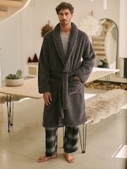 Slate Grey Textured Fleece Dressing Gown Robe - Image 1 of 9