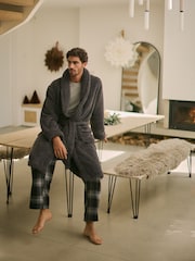 Slate Grey Textured Fleece Dressing Gown Robe - Image 2 of 9