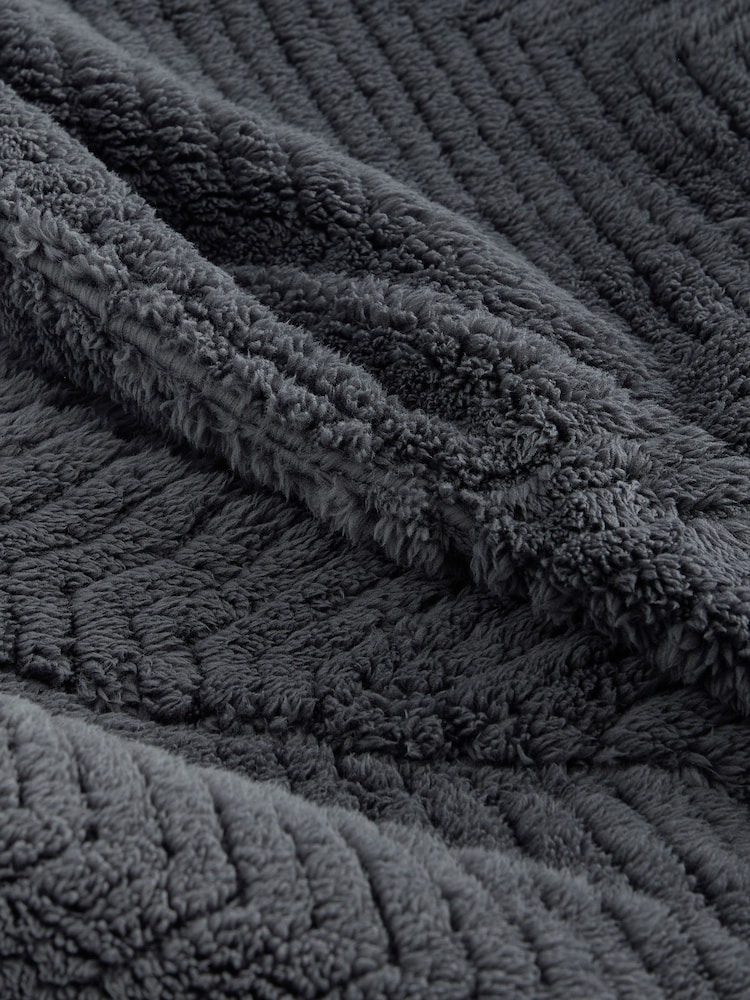 Slate Grey Textured Fleece Dressing Gown Robe - Image 4 of 9