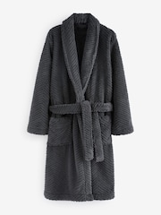 Slate Grey Textured Fleece Dressing Gown Robe - Image 8 of 9
