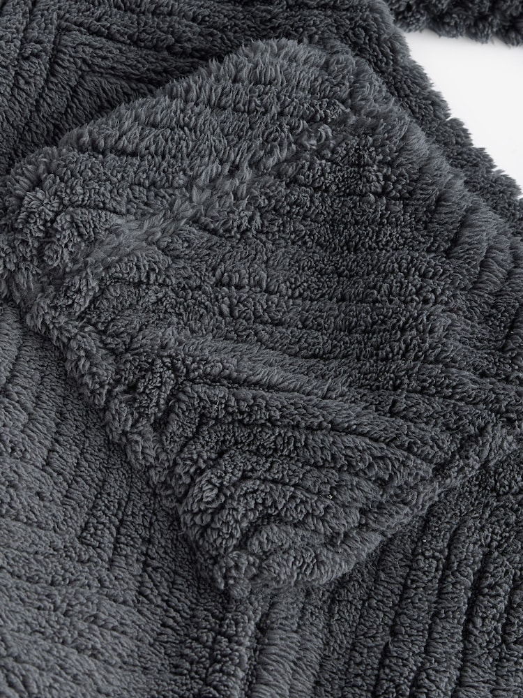 Slate Grey Textured Fleece Dressing Gown Robe - Image 9 of 9