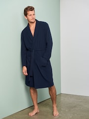 Navy Blue Lightweight Waffle Dressing Gown - Image 1 of 3