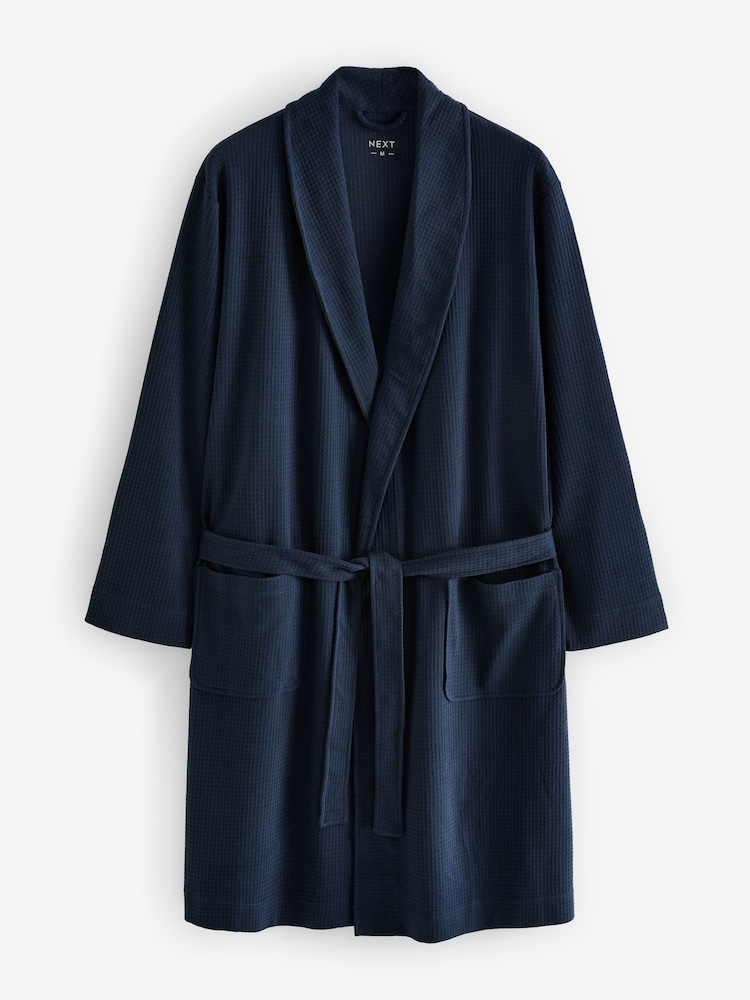 Navy Blue Lightweight Waffle Dressing Gown - Image 2 of 3