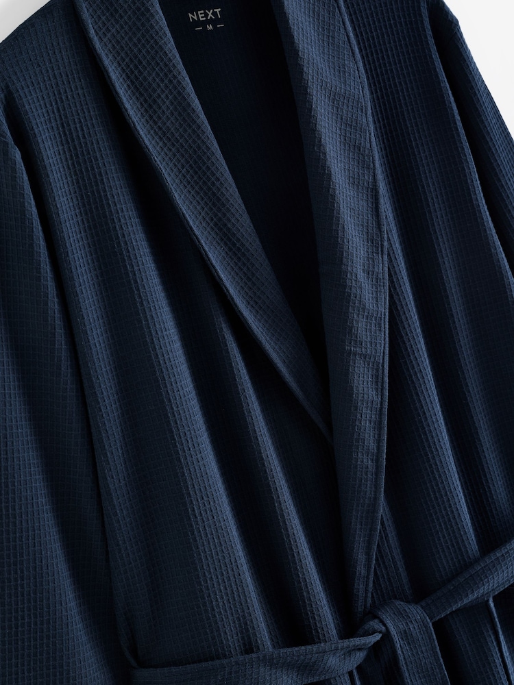 Navy Blue Lightweight Waffle Dressing Gown - Image 3 of 3