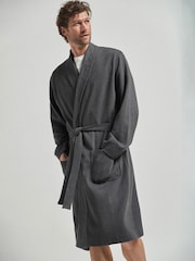 Charcoal Grey Lightweight Waffle Dressing Gown - Image 1 of 7