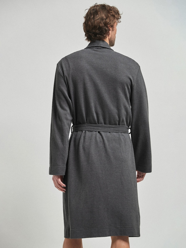Charcoal Grey Lightweight Waffle Dressing Gown - Image 2 of 7