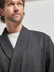 Charcoal Grey Lightweight Waffle Dressing Gown - Image 3 of 7