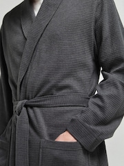 Charcoal Grey Lightweight Waffle Dressing Gown - Image 4 of 7