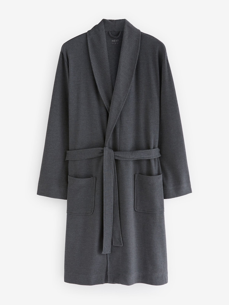 Charcoal Grey Lightweight Waffle Dressing Gown - Image 6 of 7